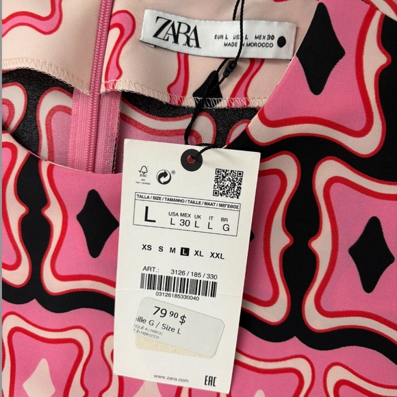 ZARA PINK CUT OUT PRINT TUNIC DRESS ROUND NECK - Picture 3 of 4